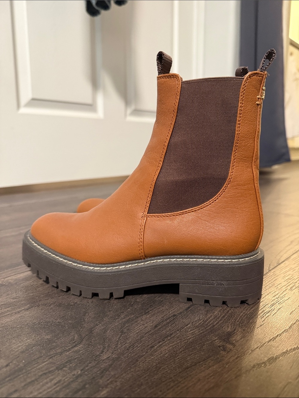 Sam Edelman Lug Chelsea Ankle Boot in Tan and Chocolate